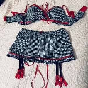 Frederick’s of Hollywood Red and Black Gingham Lingerie Set - NWOT